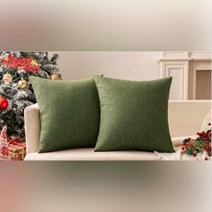 NEW Set of 2 Linen Look Waterproof Coastal Pillow Covers 18x18” Dark Olive